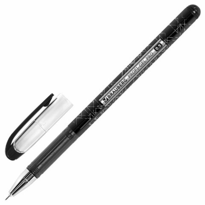Изображение Ручка гелевая BRAUBERG "Profi-Gel PRO", ЧЕРНАЯ, линия письма 0,4 мм, игольчатый наконечник 0,5 мм, печать на корпусе, 144124