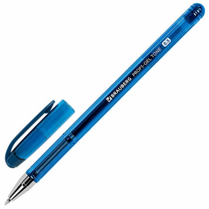 Изображение Ручка гелевая BRAUBERG "Profi-Gel TONE", СИНЯЯ, линия письма 0,4 мм, стандартный наконечник 0,5 мм, тонированный корпус, 144128