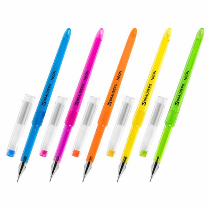 Изображение Ручка гелевая BRAUBERG DIAMOND NEON, ЧЕРНАЯ, корпус ассорти, игольчатый узел 0,5 мм, линия письма 0,25 мм, 144132