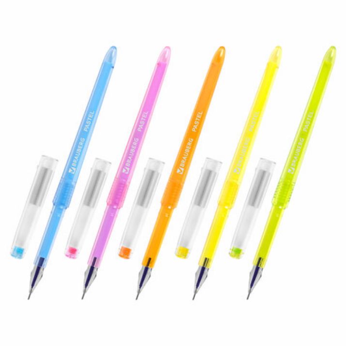 Изображение Ручка гелевая BRAUBERG DIAMOND PASTEL, СИНЯЯ, корпус ассорти, игольчатый узел 0,5 мм, линия письма 0,25 мм, 144133