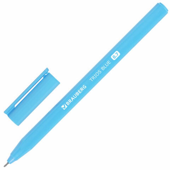 Изображение Ручка шариковая BRAUBERG TRIOS BLUE, СИНЯЯ, трехгранная, корпус голубой, игольчатый узел 0,7 мм, линия 0,5 мм, 144158