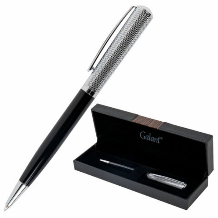 Изображение Ручка подарочная шариковая GALANT "Hector", корпус черный/серебро, детали серебро, узел 0,7 мм, линия письма 0,5 мм, синяя, 144173