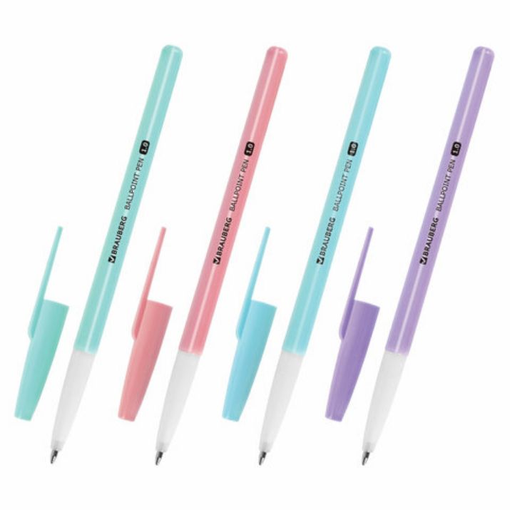 Изображение Ручка шариковая BRAUBERG "Офисная" PASTEL COLOR, СИНЯЯ, корпус ассорти, пишущий узел 1 мм, линия письма 0,5 мм, 144199
