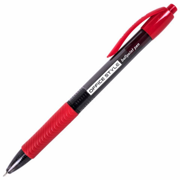 Изображение Ручка шариковая автоматическая с грипом BRAUBERG OFFICE STYLE, КРАСНАЯ, узел 0,7 мм, линия 0,35 мм, тонированный корпус, 144211