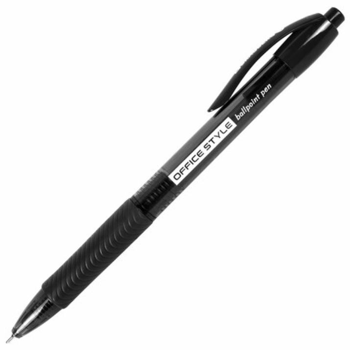 Изображение Ручка шариковая автоматическая с грипом BRAUBERG OFFICE STYLE, ЧЕРНАЯ, узел 0,7 мм, линия 0,35 мм, тонированный корпус, 144212