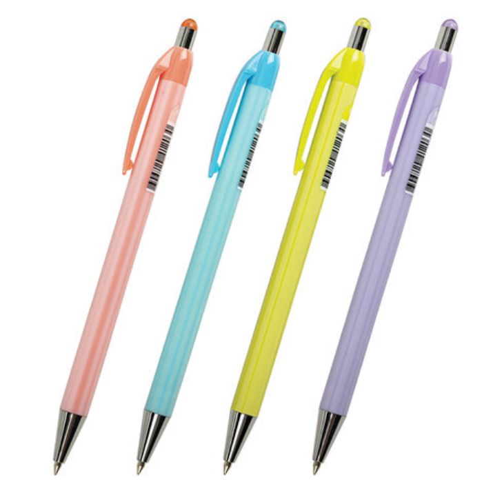 Изображение Ручка шариковая автоматическая BRAUBERG "Stripes Pastel", СИНЯЯ, корпус ассорти, пишущий узел 0,5 мм, линия письма 0,3 мм, 144220