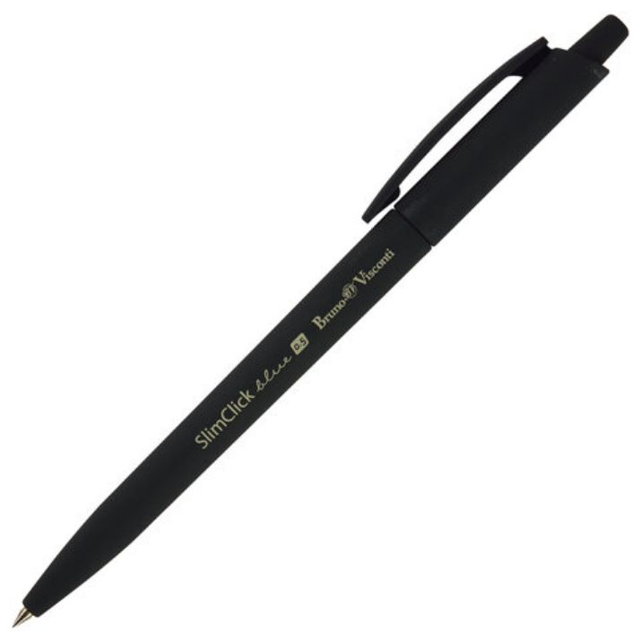 Изображение Ручка шариковая автоматическая BRUNO VISCONTI "SlimClick Black", СИНЯЯ, черный корпус, узел 0,5 мм, линия 0,4 мм, 20-0073
