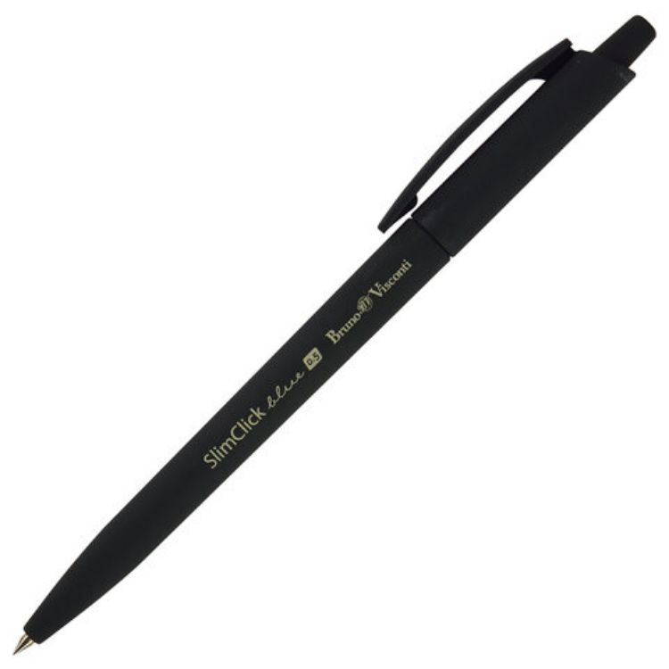 Изображение Ручка шариковая автоматическая BRUNO VISCONTI "SlimClick Black", СИНЯЯ, черный корпус, узел 0,5 мм, линия 0,4 мм, 20-0073
