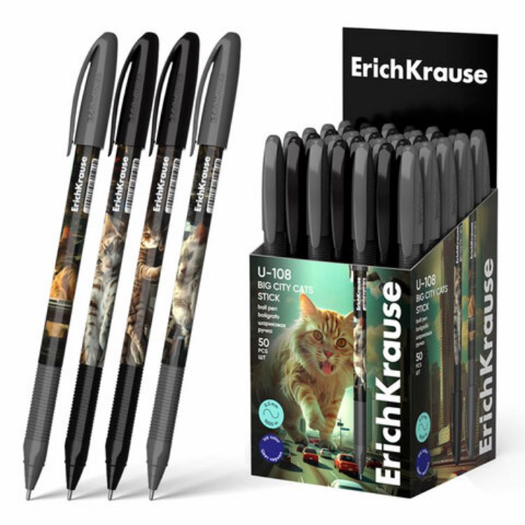 Изображение Ручка шариковая масляная ERICH KRAUSE U-108 "Stick Big City Cats", СИНЯЯ, узел 1 мм, линия 0,5 мм, 63103