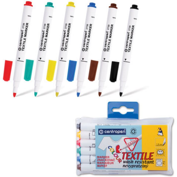 Изображение Маркеры для ткани 6 ЦВЕТОВ CENTROPEN "Textile Marker", круглый наконечник, 1,8 мм, 2739/6, 5 2739 0610