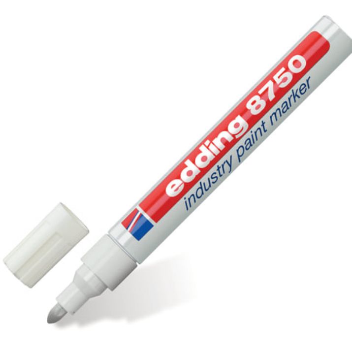 Изображение Маркер-краска лаковый (paint marker) EDDING "8750", БЕЛЫЙ, 2-4 мм, круглый наконечник, алюминиевый корпус, E-8750/49