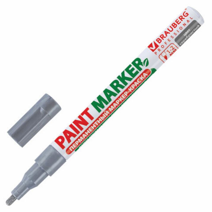 Изображение Маркер-краска лаковый (paint marker) 2 мм, СЕРЕБРЯНЫЙ, БЕЗ КСИЛОЛА (без запаха), алюминий, BRAUBERG PROFESSIONAL, 150866