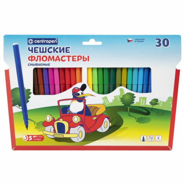 Изображение Фломастеры 30 ЦВЕТОВ CENTROPEN "Пингвины", смываемые, вентилируемый колпачок, 7790/30ET, 7 7790 3086