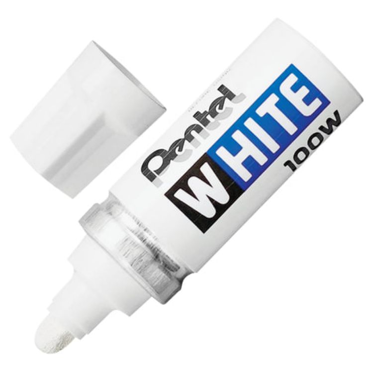 Изображение Маркер-краска лаковый PENTEL (Япония) WHITE, 6,5 мм, БЕЛЫЙ, алюминиевый корпус, длина письма 1200 м, X100W