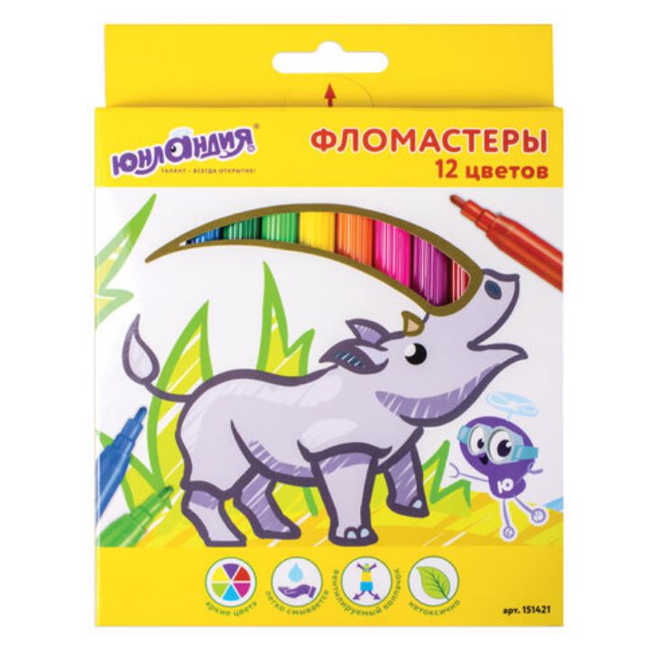 Изображение Фломастеры ЮНЛАНДИЯ 12 цветов, "ЭКЗОТИКА", вентилируемый колпачок, картон, 151421