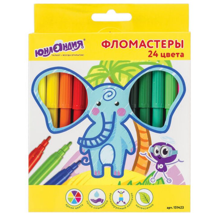 Изображение Фломастеры ЮНЛАНДИЯ 24 цвета, "ЭКЗОТИКА", вентилируемый колпачок, картон, 151423
