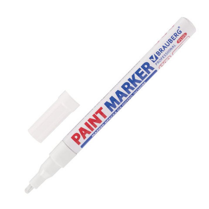 Изображение Маркер-краска лаковый (paint marker) 2 мм, БЕЛЫЙ, НИТРО-ОСНОВА, алюминиевый корпус, BRAUBERG PROFESSIONAL PLUS, 151438