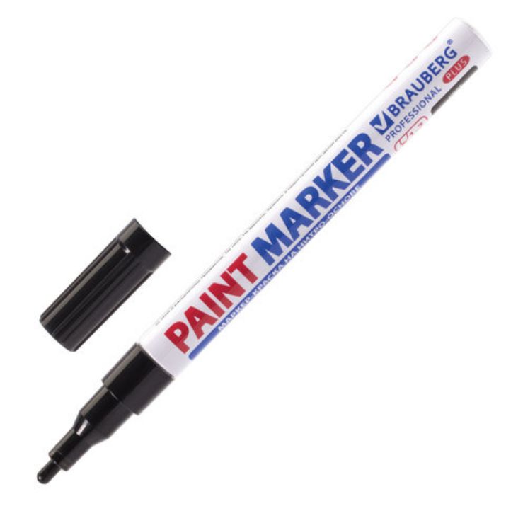 Изображение Маркер-краска лаковый (paint marker) 2 мм, ЧЕРНЫЙ, НИТРО-ОСНОВА, алюминиевый корпус, BRAUBERG PROFESSIONAL PLUS, 151439