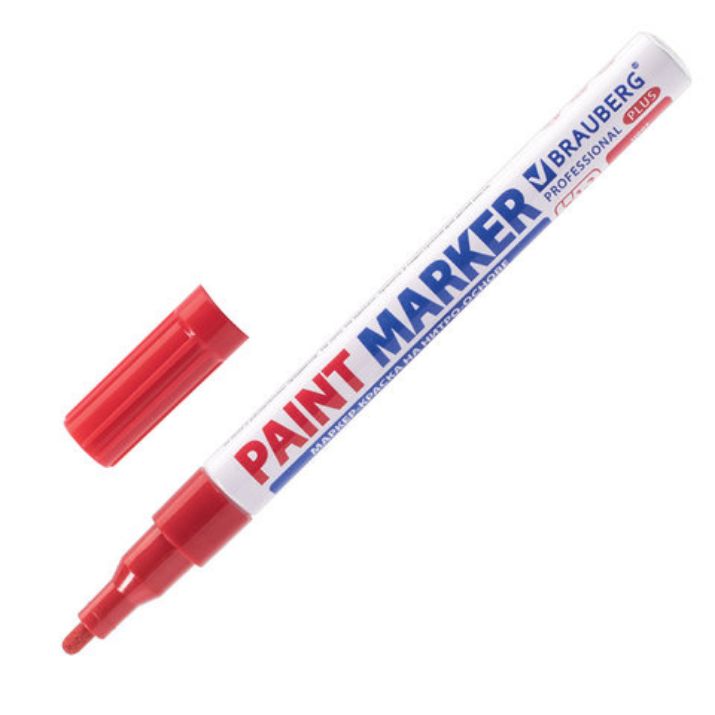 Изображение Маркер-краска лаковый (paint marker) 2 мм, КРАСНЫЙ, НИТРО-ОСНОВА, алюминиевый корпус, BRAUBERG PROFESSIONAL PLUS, 151440