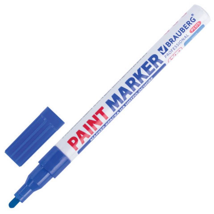 Изображение Маркер-краска лаковый (paint marker) 2 мм, СИНИЙ, НИТРО-ОСНОВА, алюминиевый корпус, BRAUBERG PROFESSIONAL PLUS, 151441