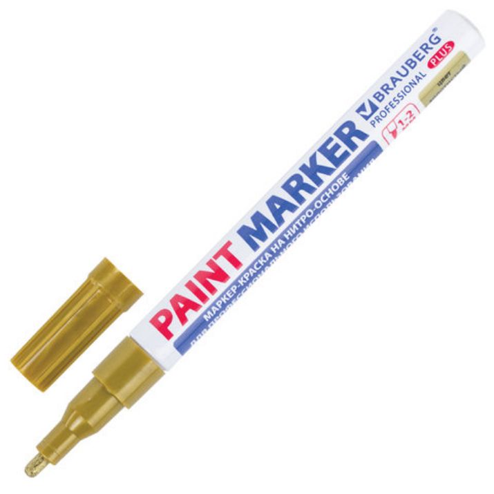 Изображение Маркер-краска лаковый (paint marker) 2 мм, ЗОЛОТОЙ, НИТРО-ОСНОВА, алюминиевый корпус, BRAUBERG PROFESSIONAL PLUS, 151443