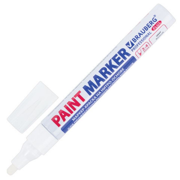 Изображение Маркер-краска лаковый (paint marker) 4 мм, БЕЛЫЙ, НИТРО-ОСНОВА, алюминиевый корпус, BRAUBERG PROFESSIONAL PLUS, 151444