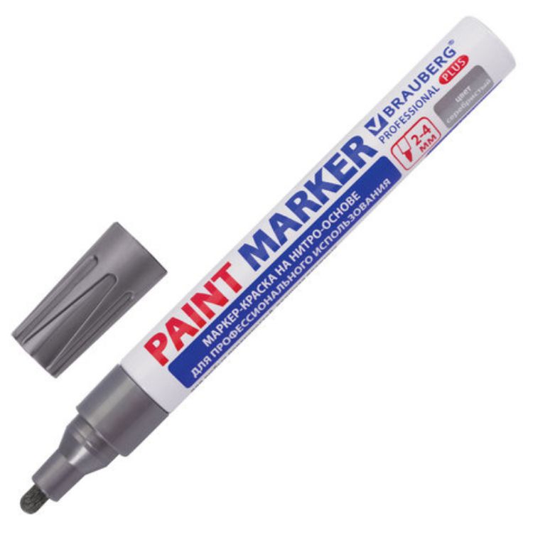 Изображение Маркер-краска лаковый (paint marker) 4 мм, СЕРЕБРЯНЫЙ, НИТРО-ОСНОВА, алюминиевый корпус, BRAUBERG PROFESSIONAL PLUS, 151448