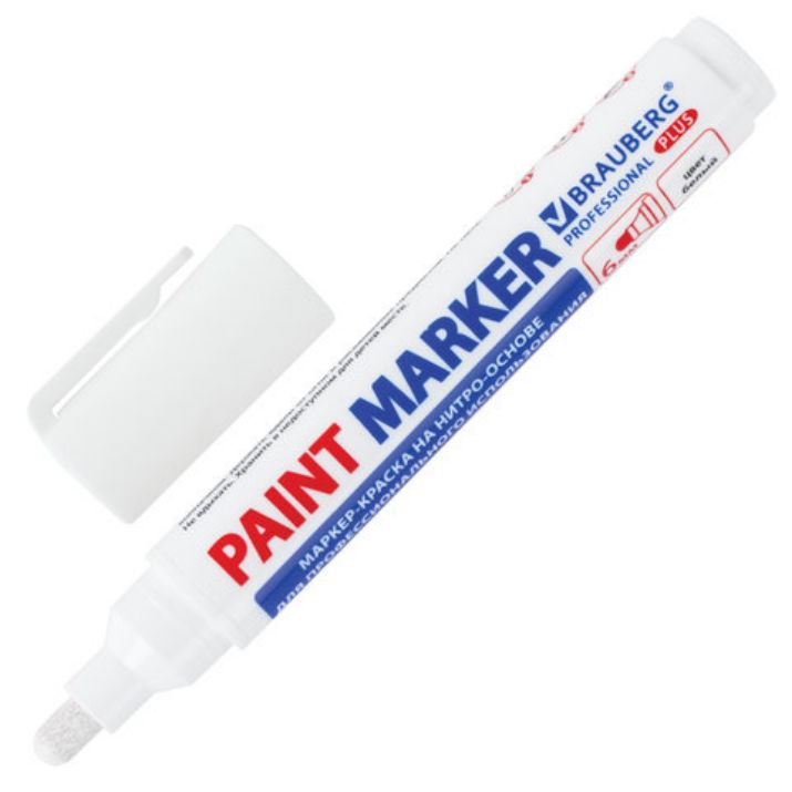 Изображение Маркер-краска лаковый (paint marker) 6 мм, БЕЛЫЙ, НИТРО-ОСНОВА, BRAUBERG PROFESSIONAL PLUS EXTRA, 151450