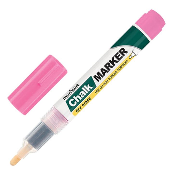 Изображение Маркер меловой MUNHWA "Chalk Marker", 3 мм, РОЗОВЫЙ, сухостираемый, для гладких поверхностей, CM-10
