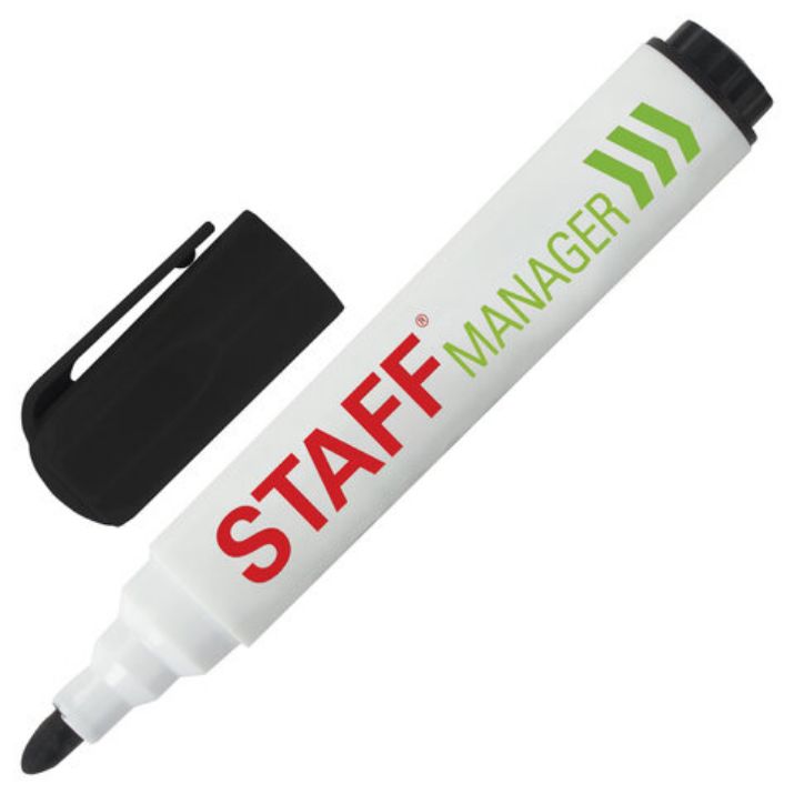 Изображение Маркер стираемый для белой доски ЧЕРНЫЙ, STAFF "Manager" WBM-491, 5 мм, с клипом, 151491