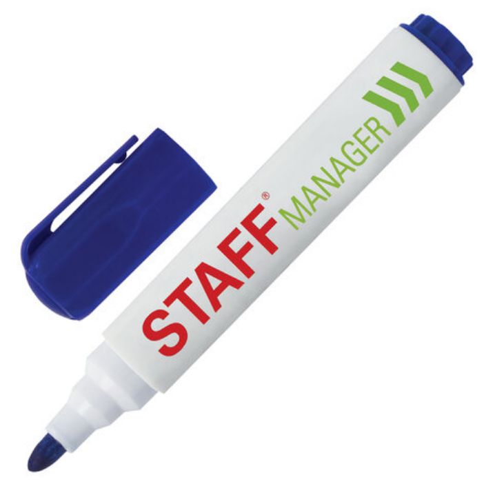 Изображение Маркер стираемый для белой доски СИНИЙ, STAFF "Manager" WBM-491, 5 мм, с клипом, 151492