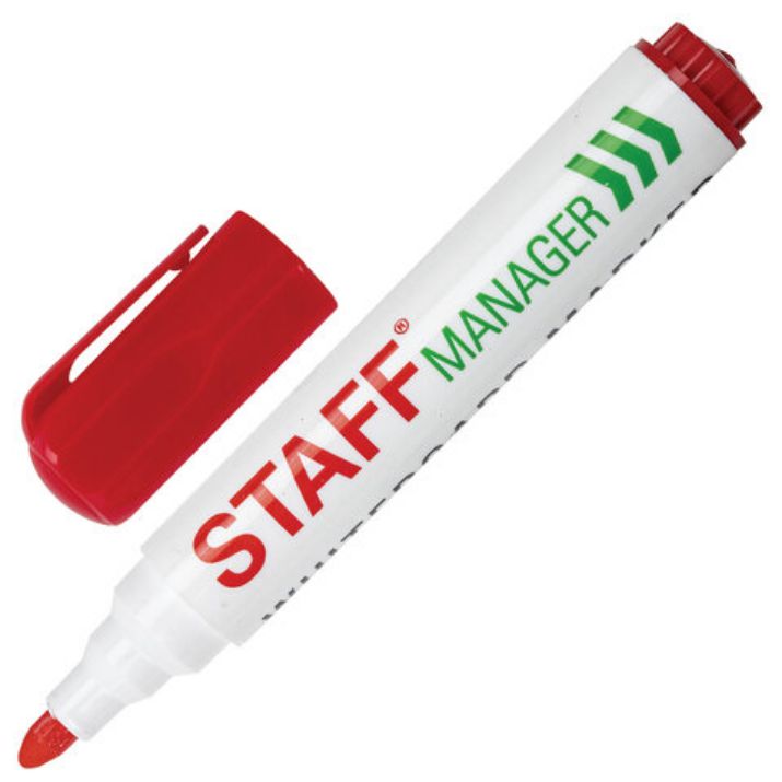 Изображение Маркер стираемый для белой доски КРАСНЫЙ, STAFF "Manager" WBM-491, 5 мм, с клипом, 151493