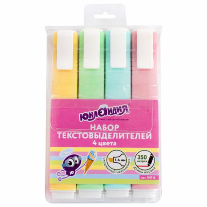 Изображение Набор текстовыделителей ЮНЛАНДИЯ 4 шт., АССОРТИ, "COLORSTAR PASTEL", линия 1-4 мм, 151716