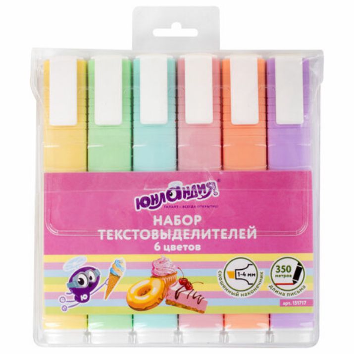 Изображение Набор текстовыделителей ЮНЛАНДИЯ 6 шт., АССОРТИ, "COLORSTAR PASTEL", линия 1-4 мм, 151717