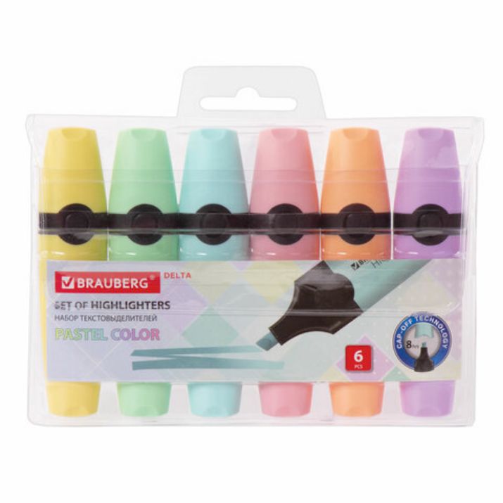 Изображение Набор текстовыделителей BRAUBERG 6 шт., АССОРТИ, "DELTA PASTEL", линия 1-5 мм, 151736