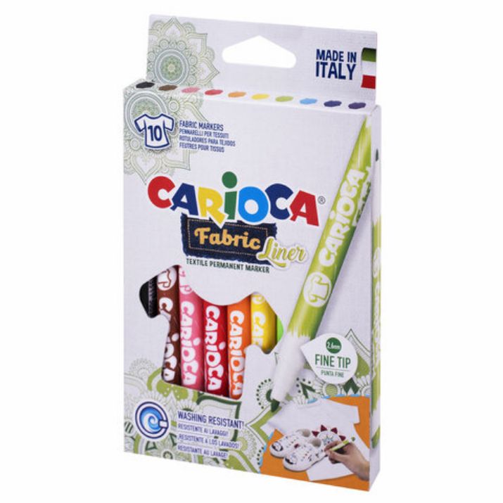 Изображение Маркеры для ткани CARIOCA (Италия) "Fabric", 10 цветов, круглый наконечник 2,6 мм, 42909