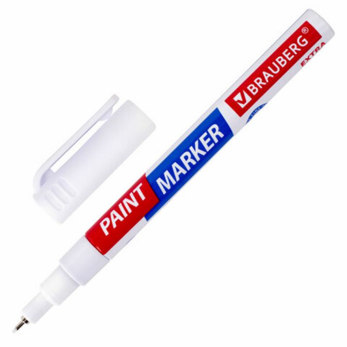 Изображение Маркер-краска лаковый EXTRA (paint marker) 1 мм, БЕЛЫЙ, УСИЛЕННАЯ НИТРО-ОСНОВА, BRAUBERG, 151959