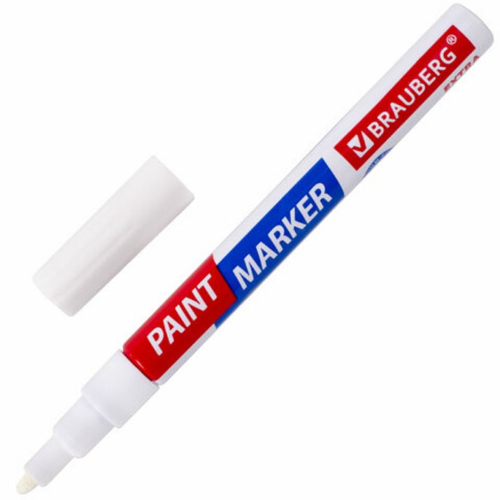 Изображение Маркер-краска лаковый EXTRA (paint marker) 2 мм, БЕЛЫЙ, УСИЛЕННАЯ НИТРО-ОСНОВА, BRAUBERG, 151967