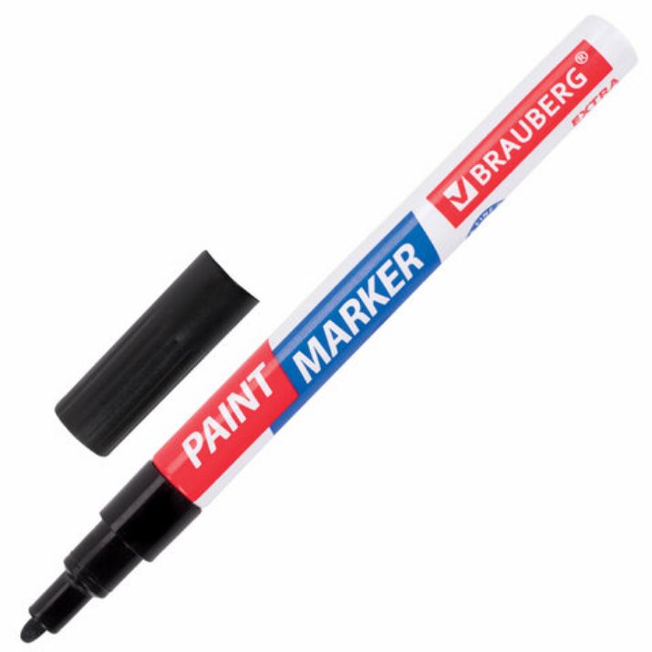 Изображение Маркер-краска лаковый EXTRA (paint marker) 2 мм, ЧЕРНЫЙ, УСИЛЕННАЯ НИТРО-ОСНОВА, BRAUBERG, 151968