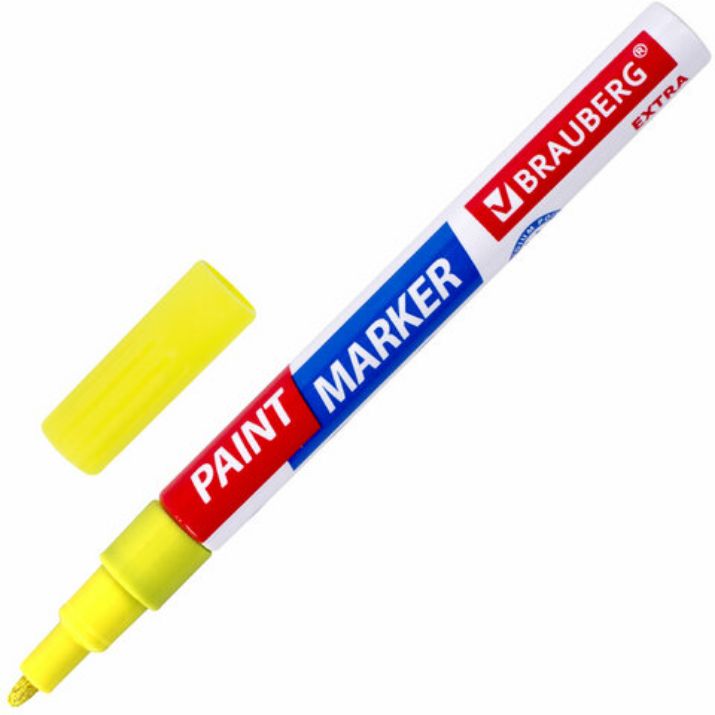 Изображение Маркер-краска лаковый EXTRA (paint marker) 2 мм, ЖЕЛТЫЙ, УСИЛЕННАЯ НИТРО-ОСНОВА, BRAUBERG, 151973