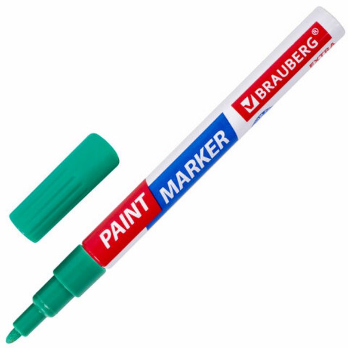 Изображение Маркер-краска лаковый EXTRA (paint marker) 2 мм, ЗЕЛЕНЫЙ, УСИЛЕННАЯ НИТРО-ОСНОВА, BRAUBERG, 151974