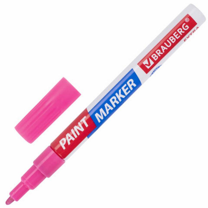 Изображение Маркер-краска лаковый EXTRA (paint marker) 2 мм, РОЗОВЫЙ, УСИЛЕННАЯ НИТРО-ОСНОВА, BRAUBERG, 151977
