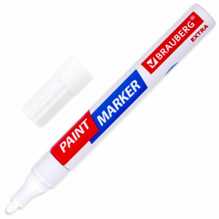Изображение Маркер-краска лаковый EXTRA (paint marker) 4 мм, БЕЛЫЙ, УСИЛЕННАЯ НИТРО-ОСНОВА, BRAUBERG, 151978