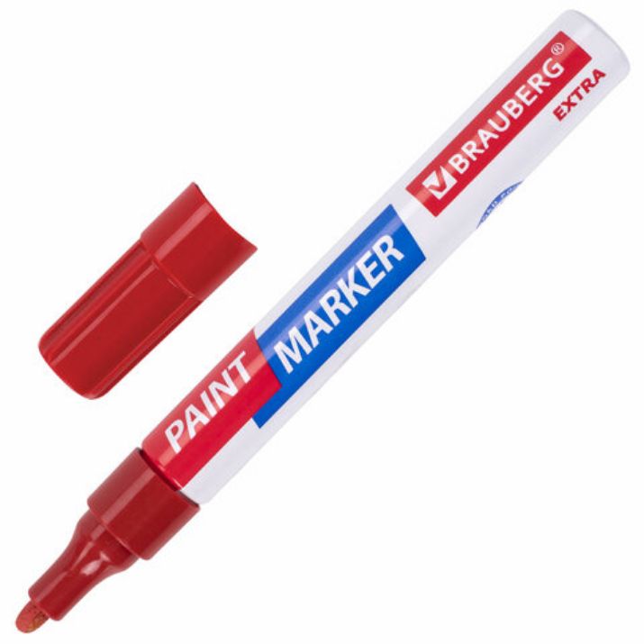 Изображение Маркер-краска лаковый EXTRA (paint marker) 4 мм, КРАСНЫЙ, УСИЛЕННАЯ НИТРО-ОСНОВА, BRAUBERG, 151980