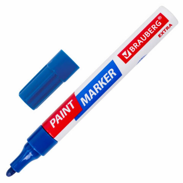 Изображение Маркер-краска лаковый EXTRA (paint marker) 4 мм, СИНИЙ, УСИЛЕННАЯ НИТРО-ОСНОВА, BRAUBERG, 151983