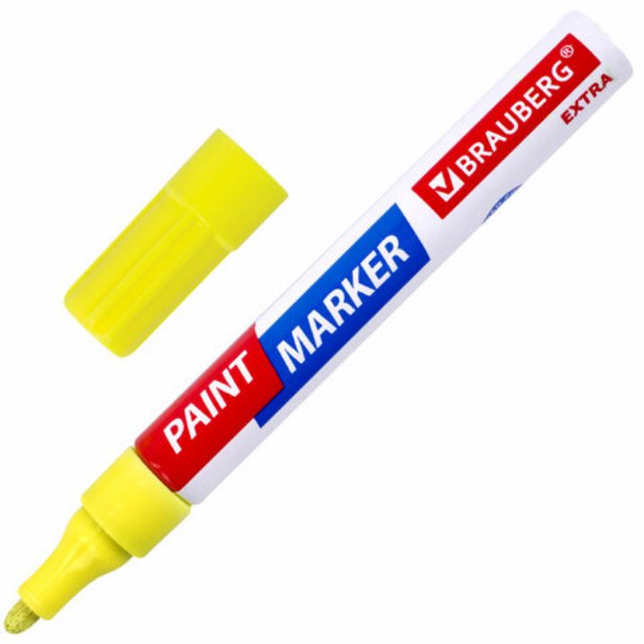 Изображение Маркер-краска лаковый EXTRA (paint marker) 4 мм, ЖЕЛТЫЙ, УСИЛЕННАЯ НИТРО-ОСНОВА, BRAUBERG, 151984