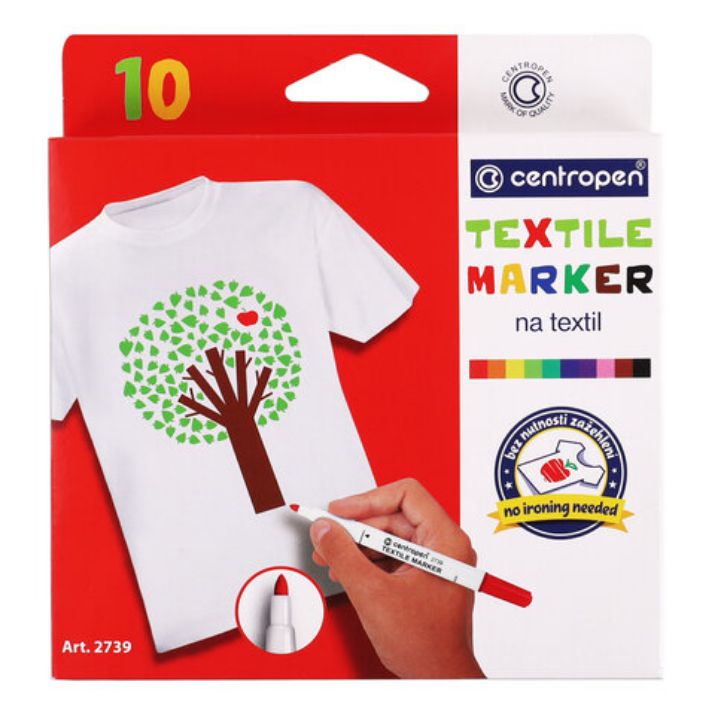 Изображение Маркеры для ткани 10 ЦВЕТОВ CENTROPEN "Textile Marker", круглый наконечник, 1,8 мм, 2739/10, 5 2739 1001