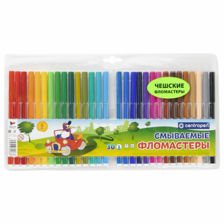 Изображение Фломастеры 30 ЦВЕТОВ CENTROPEN "Washable", смываемые, вентилируемый колпачок, 7790/30TP, 7 7790 3085