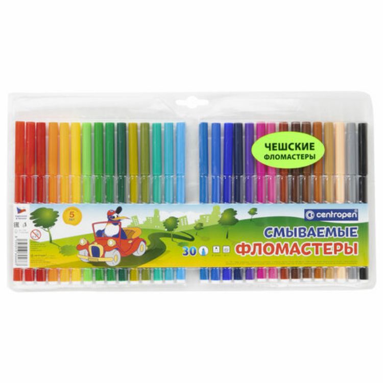 Изображение Фломастеры 30 ЦВЕТОВ CENTROPEN "Washable", смываемые, вентилируемый колпачок, 7790/30TP, 7 7790 3085