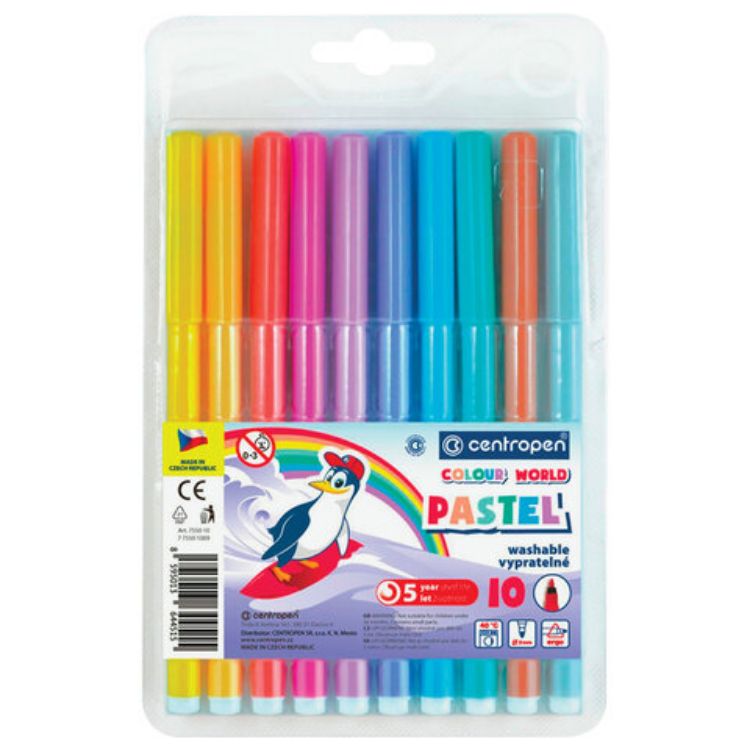 Изображение Фломастеры ПАСТЕЛЬНЫЕ 10 ЦВЕТОВ CENTROPEN "Colour World Pastel", смываемые, 7550/10TP, 7 7550 1087
